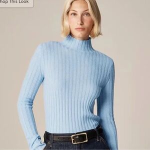 JCREW CASHMERE Women's Light Blue Ribbed Turtleneck Sweater